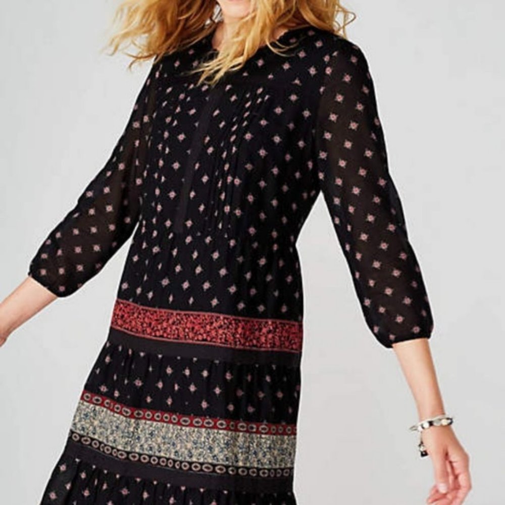 J. Jill Pintucked Lace-Trimmed Dress - L